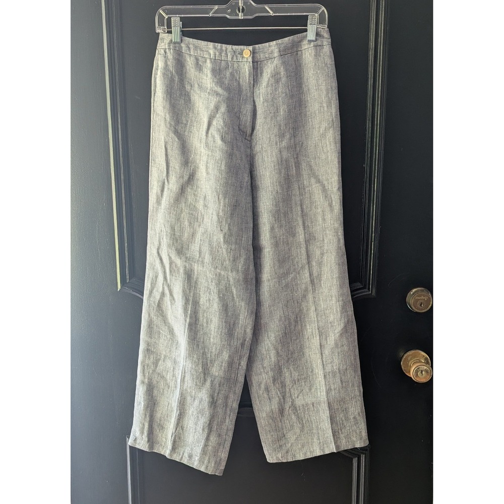 Vtg Talbots Trousers Gray Irish Linen‎ Wide Leg High Waist Sz 10 Minimalist EUC